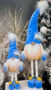Новорічний гном 50см жовто-блакитний Гном №25 фото