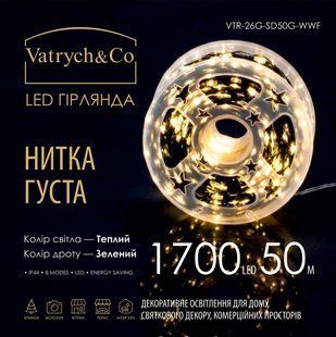 Нитка Густа &mdash; Теплий (зелений дріт) &mdash; 1700 LED, 50 м VTR-26G-SD50G-WWF фото